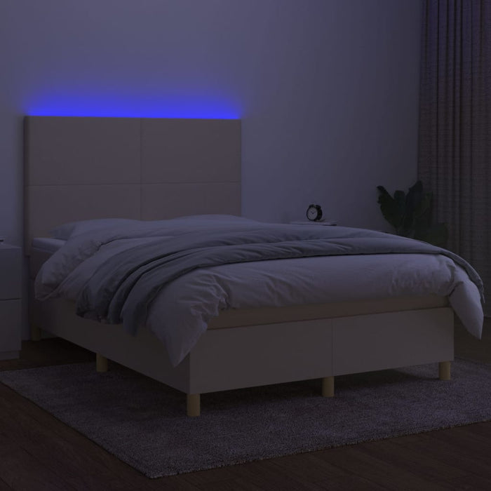 Letto a Molle con Materasso e LED Crema 140x190 cm in Tessuto 3135274