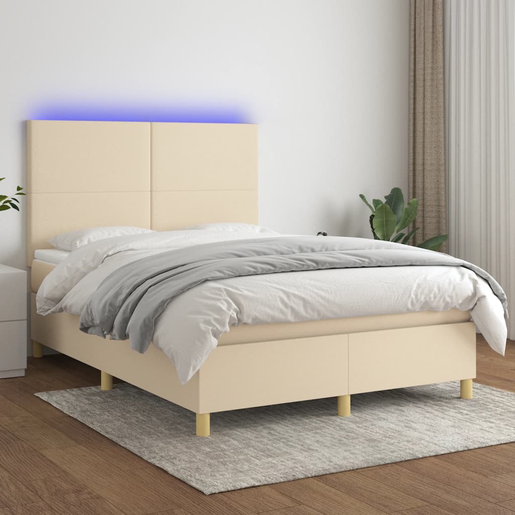 Letto a Molle con Materasso e LED Crema 140x190 cm in Tessuto 3135274