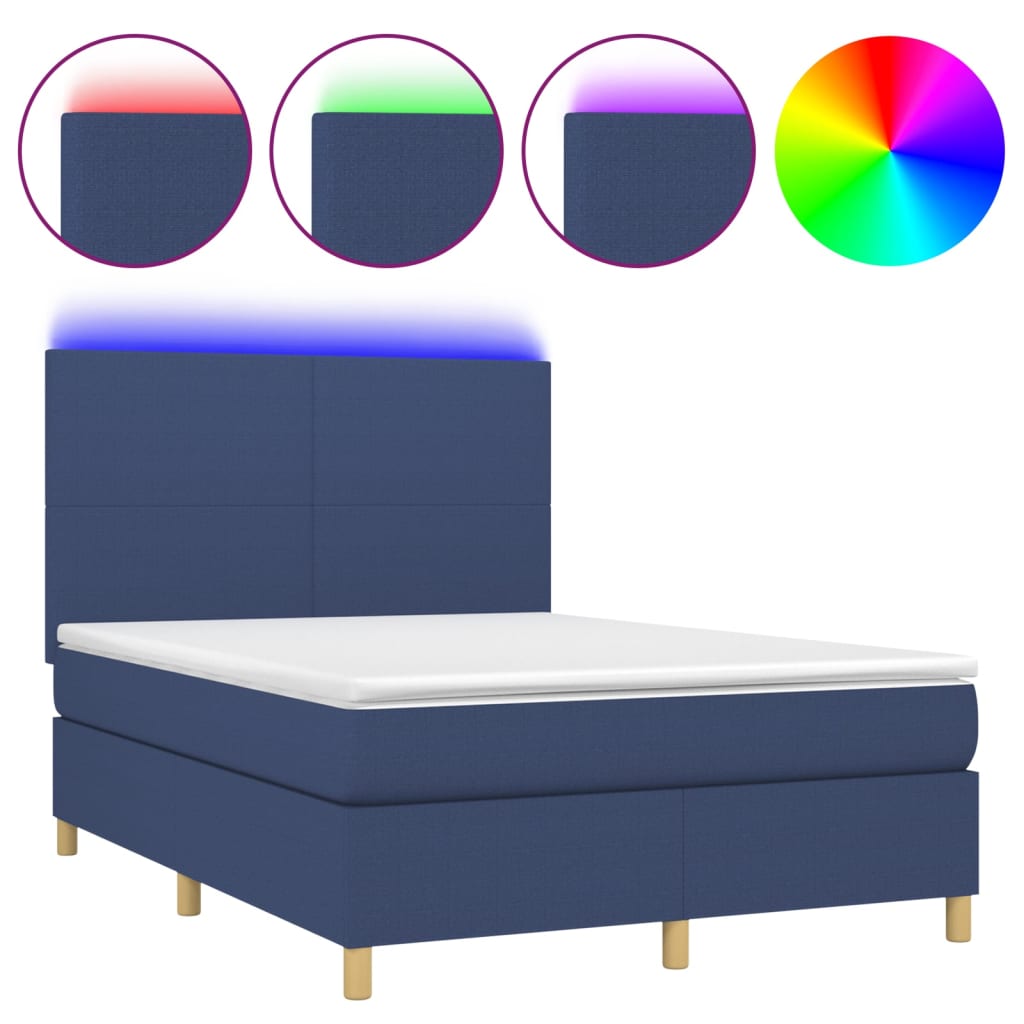 Letto a Molle con Materasso e LED Blu 140x190 cm in Tessuto 3135275