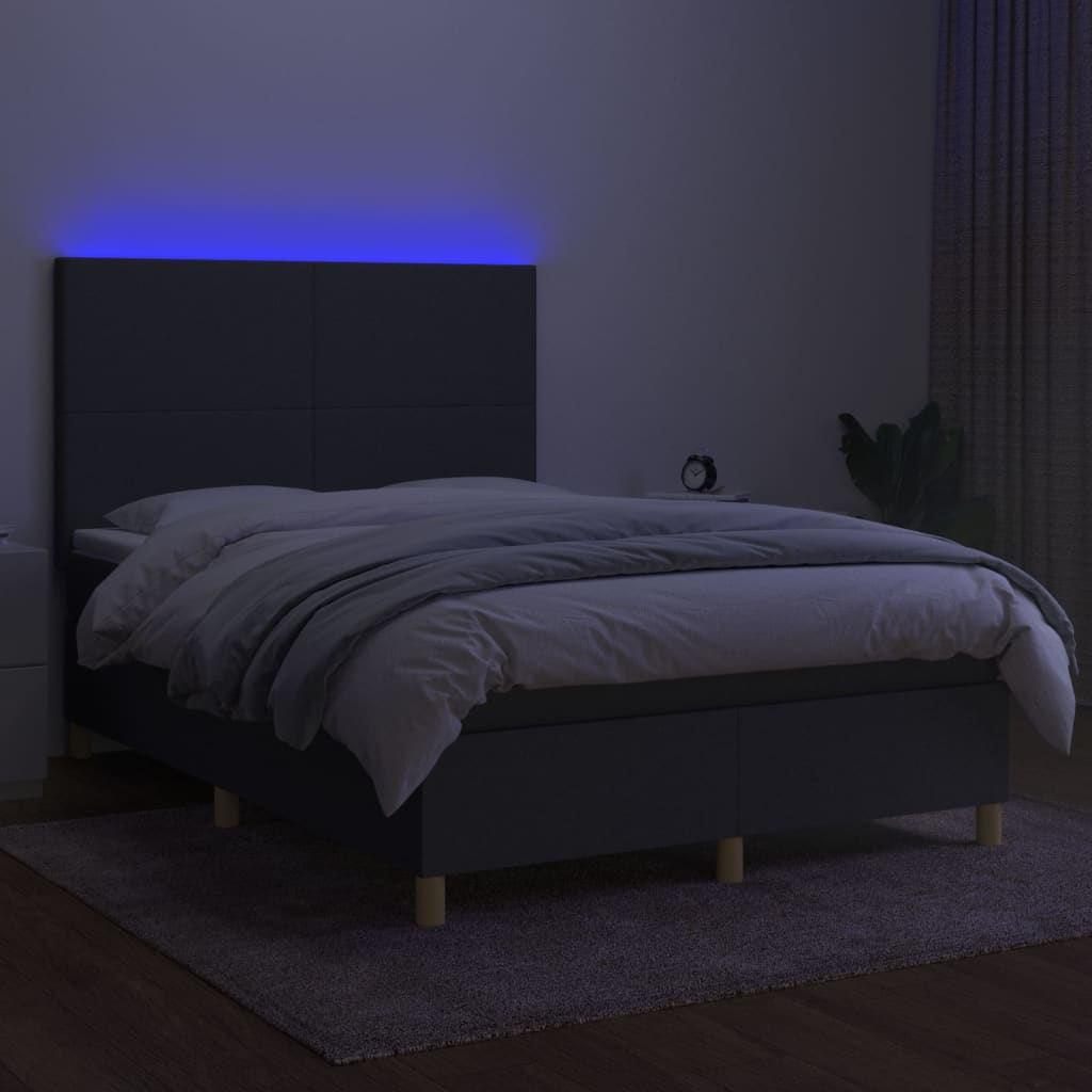 Letto a Molle Materasso e LED Grigio Scuro 140x200cm in Tessuto 3135278