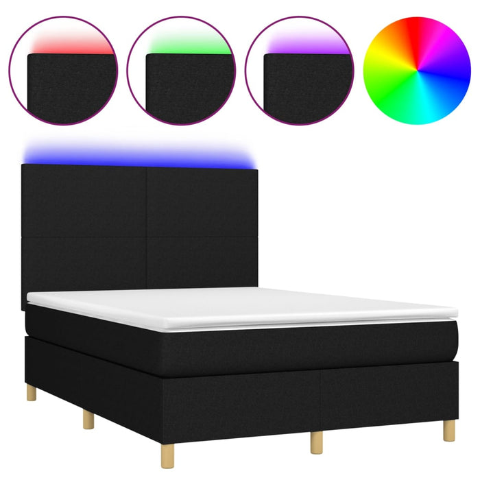 Letto a Molle con Materasso e LED Nero 140x200 cm in Tessuto 3135279