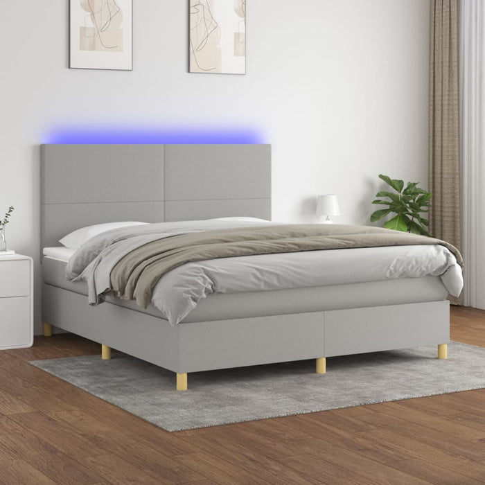 Letto a Molle Materasso e LED Grigio Chiaro 160x200 cm Tessuto 3135285