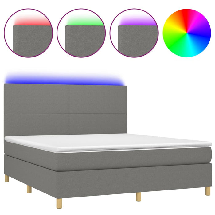 Letto a Molle Materasso e LED Grigio Scuro 160x200cm in Tessuto 3135286