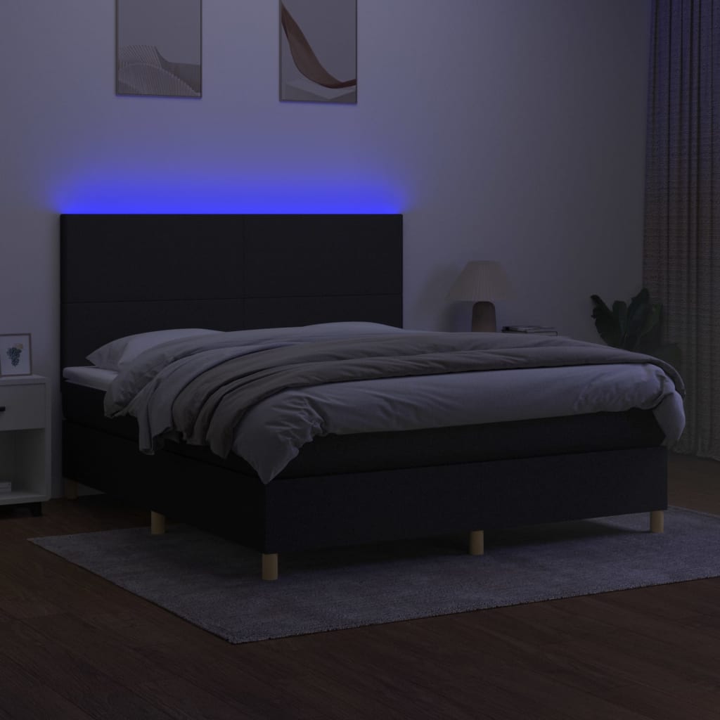 Letto a Molle con Materasso e LED Nero 160x200 cm in Tessuto 3135287