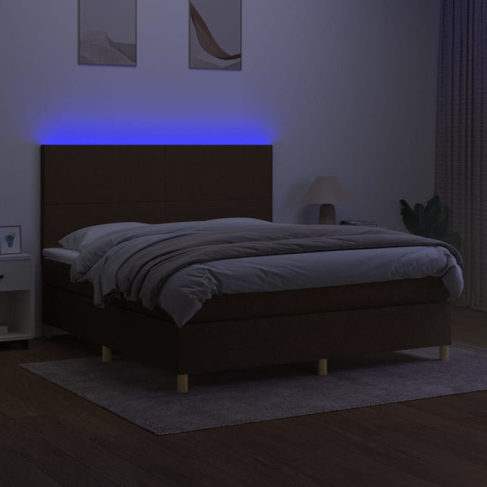 Letto a Molle Materasso e LED Marrone Scuro 160x200 cm Tessuto 3135288