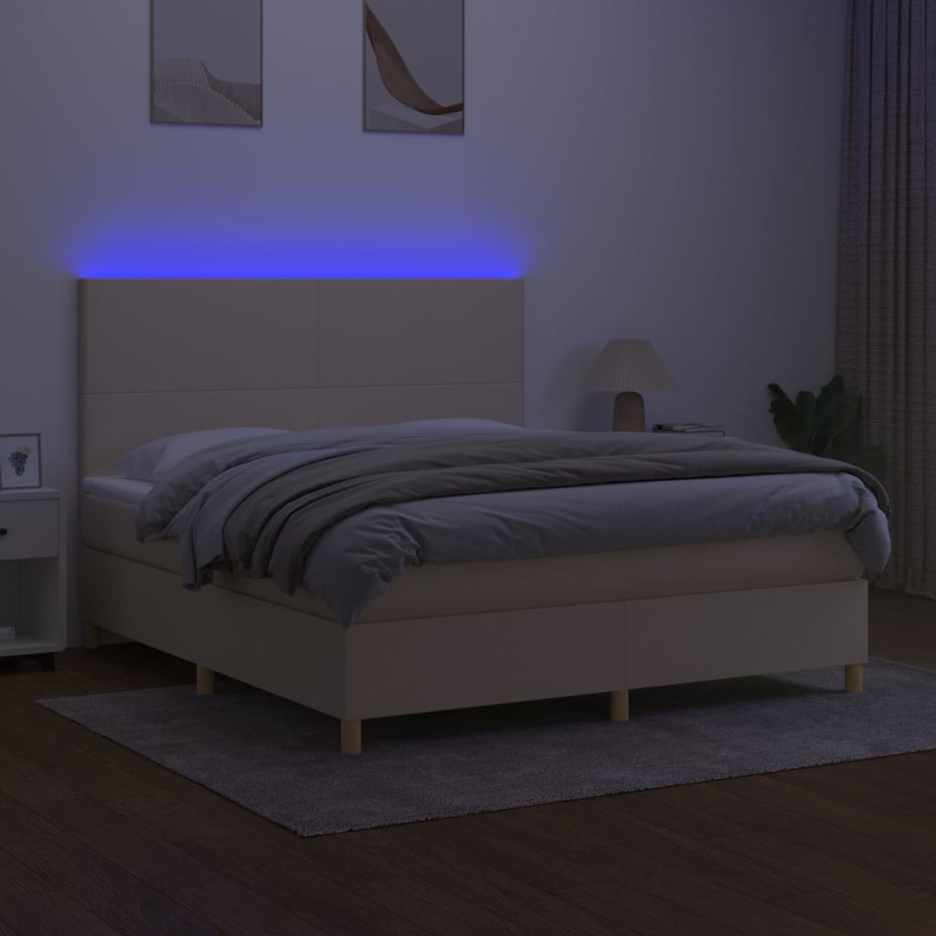 Letto a Molle con Materasso e LED Crema 160x200 cm in Tessuto 3135290