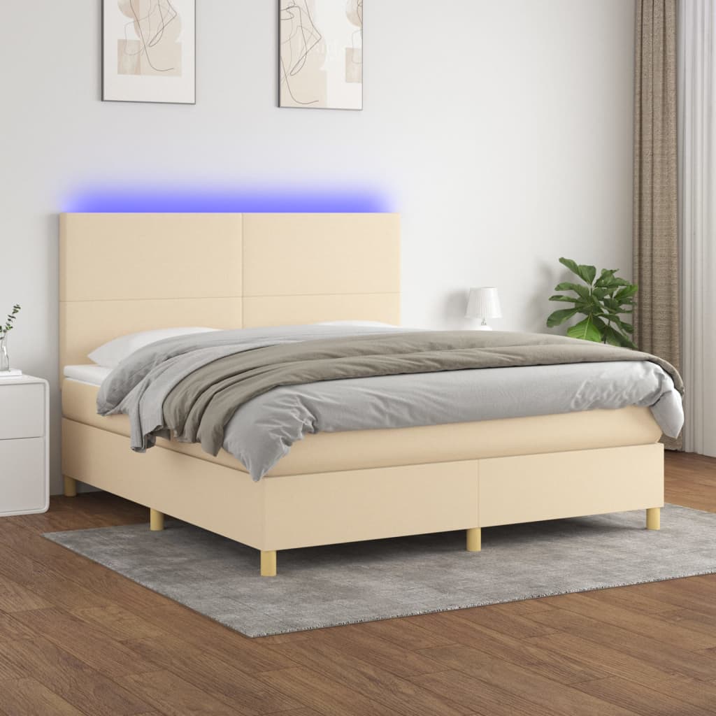 Letto a Molle con Materasso e LED Crema 160x200 cm in Tessuto 3135290