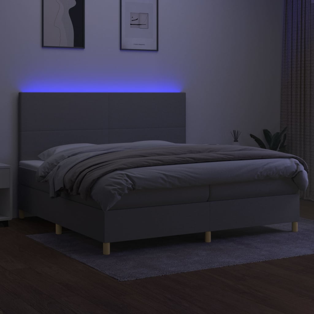 Letto a Molle Materasso e LED Grigio Chiaro 200x200 cm Tessuto cod mxl 63369