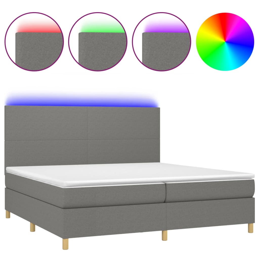 Letto a Molle Materasso e LED Grigio Scuro 200x200cm in Tessuto 3135302