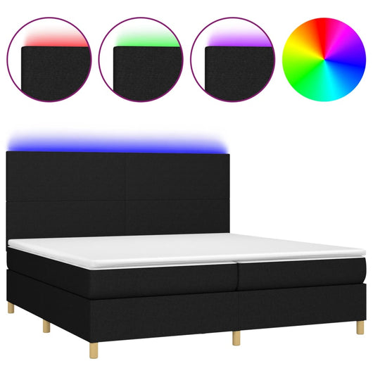 Letto a Molle Materasso e LED Nero 200x200cm in Tessuto cod mxl 55022