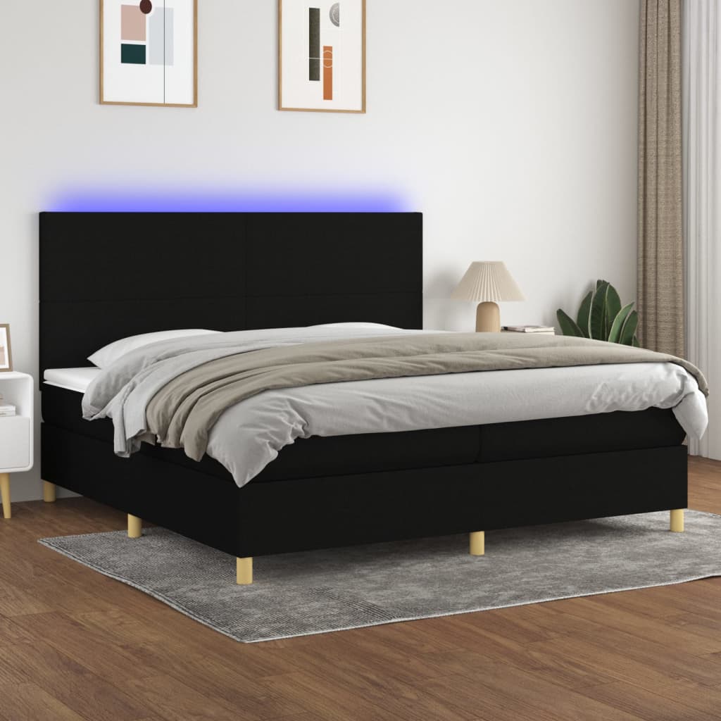 Letto a Molle Materasso e LED Nero 200x200cm in Tessuto cod mxl 55022