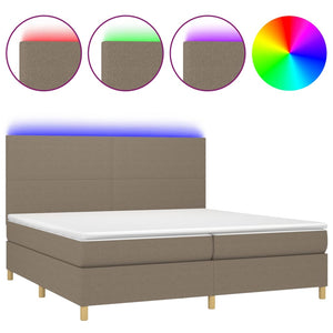 Letto a Molle Materasso e LED tortora 200x200cm in Tessuto 3135305