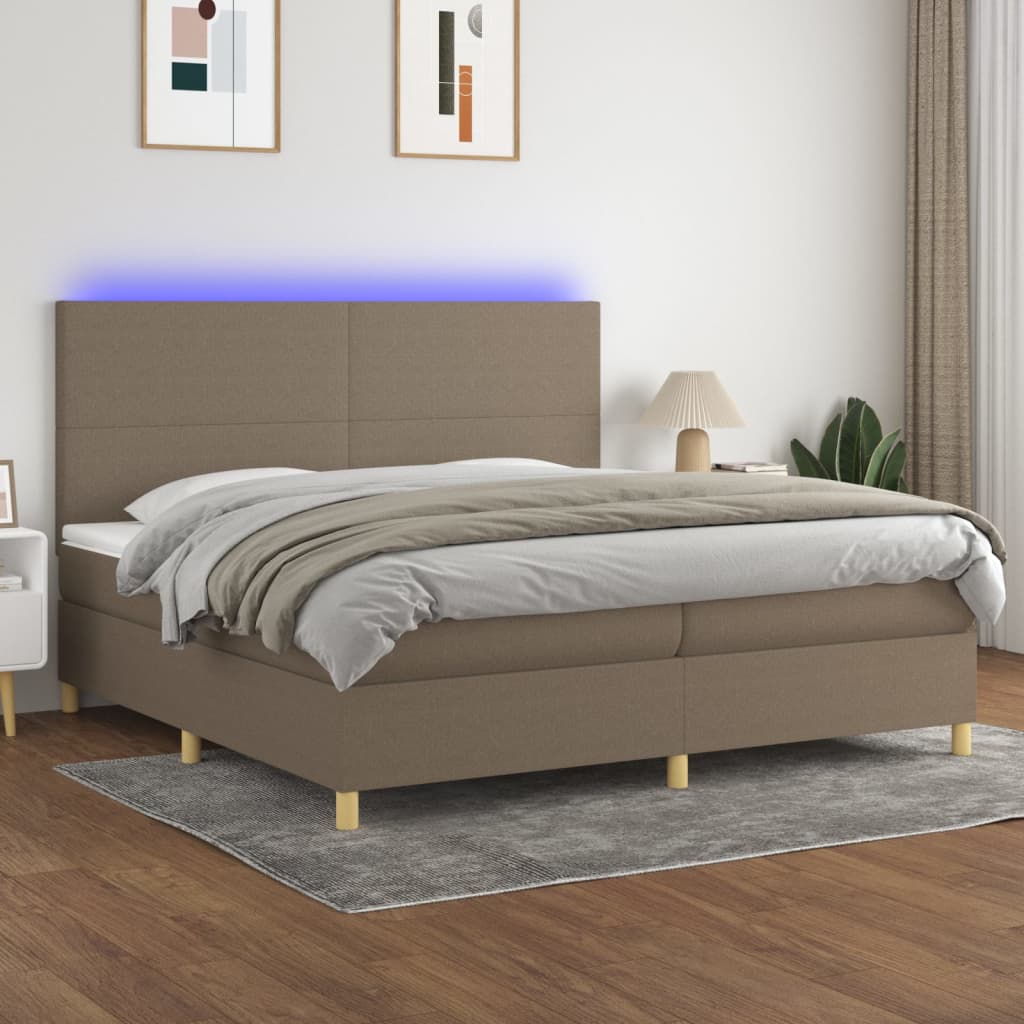 Letto a Molle Materasso e LED tortora 200x200cm in Tessuto 3135305