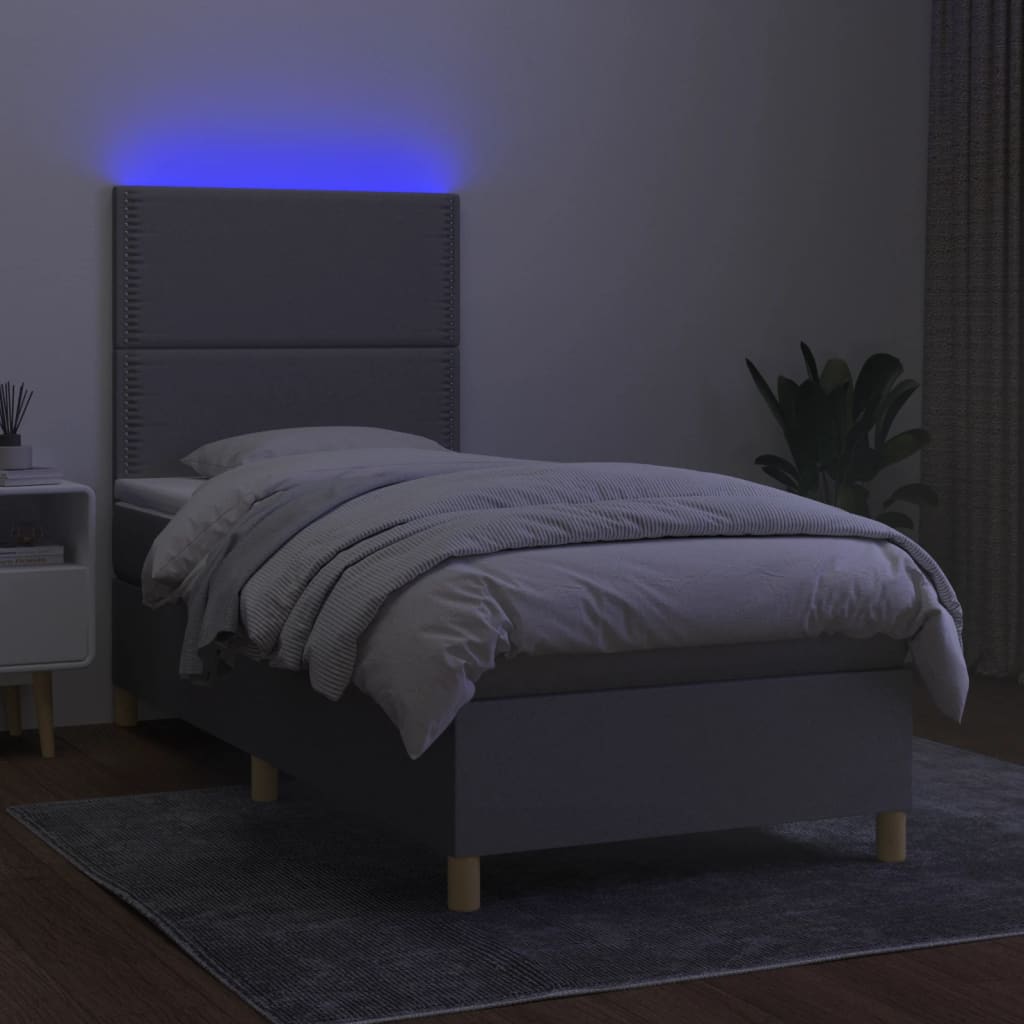 Letto a Molle Materasso e LED Grigio Chiaro 80x200 cm Tessuto cod mxl 40220