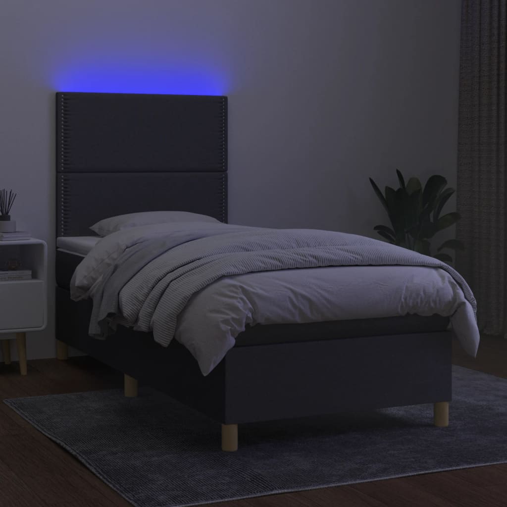 Letto a Molle Materasso e LED Grigio Scuro 80x200 cm in Tessuto cod mxl 58679