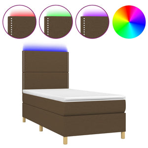 Letto a Molle Materasso e LED Marrone Scuro 80x200cm in Tessuto cod mxl 57891