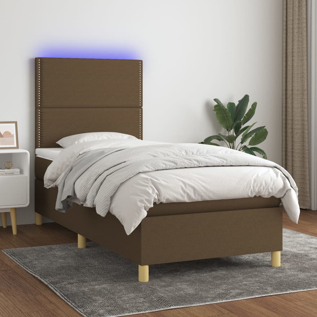 Letto a Molle Materasso e LED Marrone Scuro 80x200cm in Tessuto cod mxl 57891