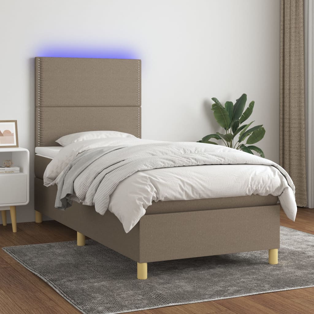 Letto a Molle con Materasso e LED Tortora 80x200 cm in Tessuto cod mxl 76556