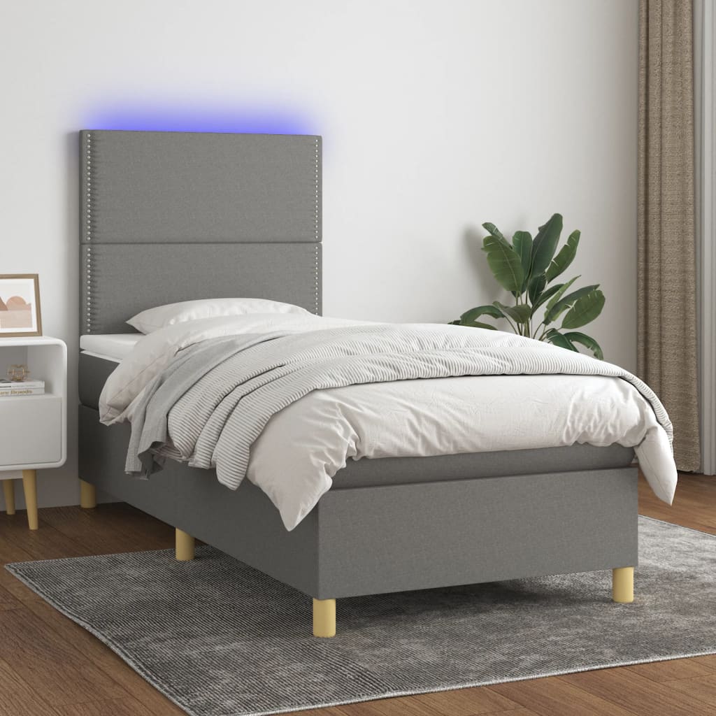 Letto a Molle Materasso e LED Grigio Scuro 90x190 cm in Tessutocod mxl 122937