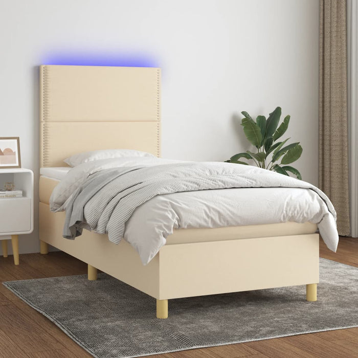 Letto a Molle con Materasso e LED Crema 90x190 cm in Tessuto cod mxl 62019