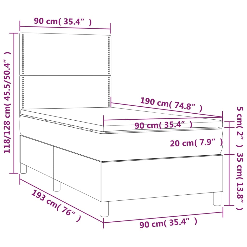 Letto a Molle con Materasso e LED Blu 90x190 cm in Tessuto 3135323