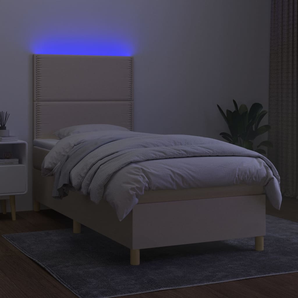 Letto a Molle con Materasso e LED Crema 100x200cm in Tessuto 3135338