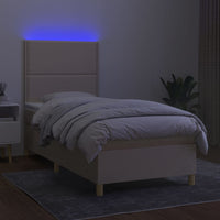 Letto a Molle con Materasso e LED Crema 100x200cm in Tessuto 3135338