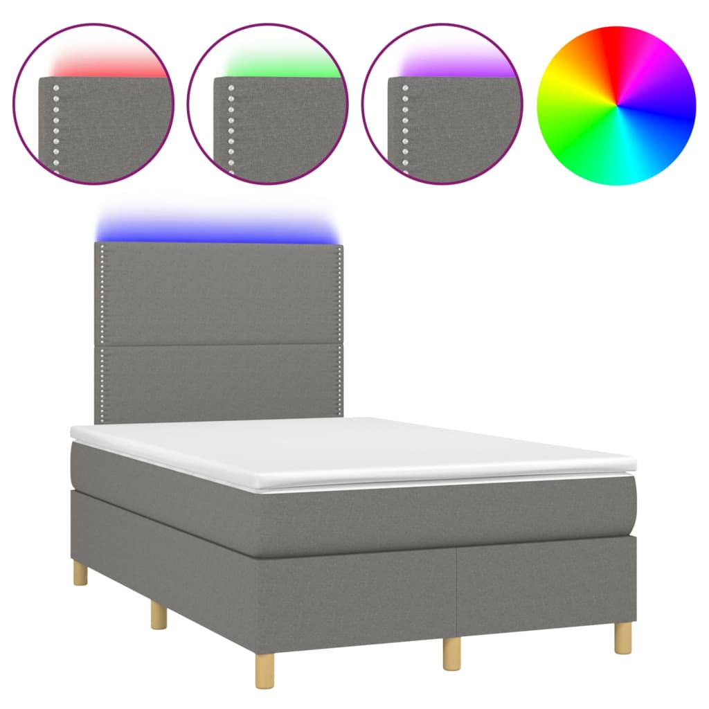 Letto a Molle Materasso e LED Grigio Scuro 120x200cm in Tessuto 3135342