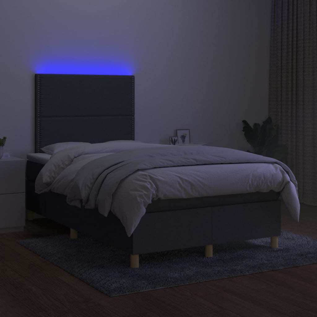 Letto a Molle Materasso e LED Grigio Scuro 120x200cm in Tessuto 3135342