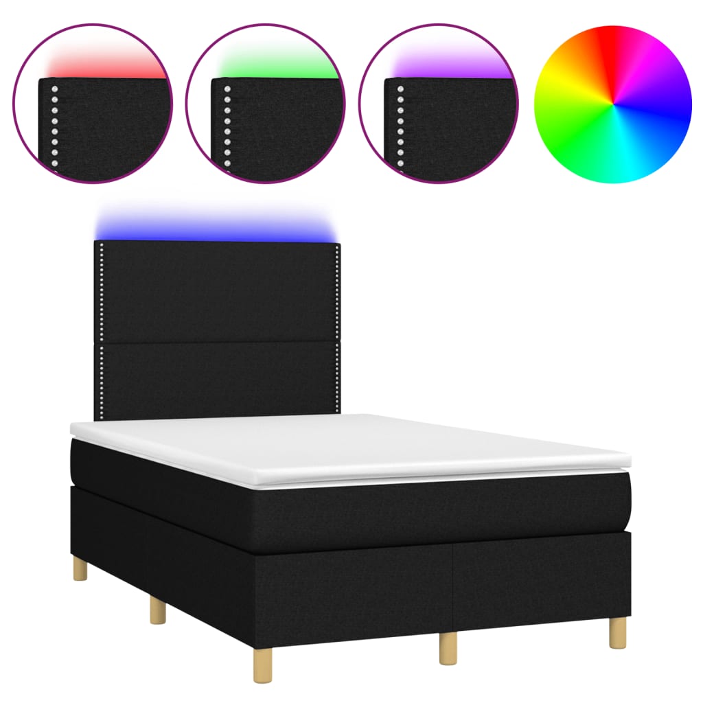 Letto a Molle con Materasso e LED Nero 120x200cm in Tessuto cod mxl 57778