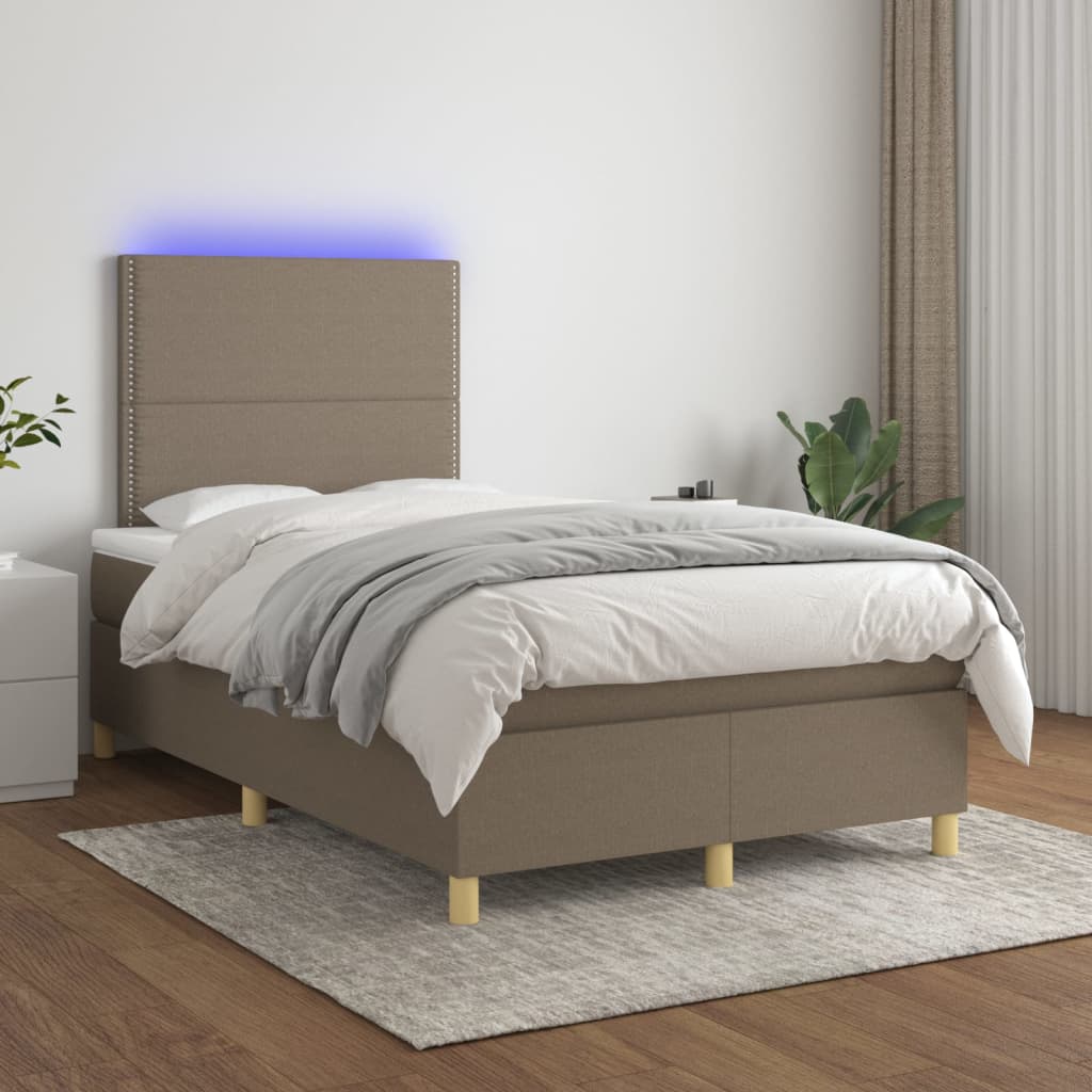 Letto a Molle con Materasso e LED Tortora 120x200cm in Tessuto cod mxl 54486