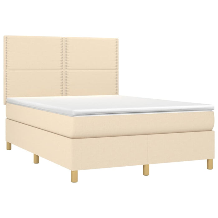 Letto a Molle con Materasso e LED Crema 140x190 cm in Tessuto 3135354