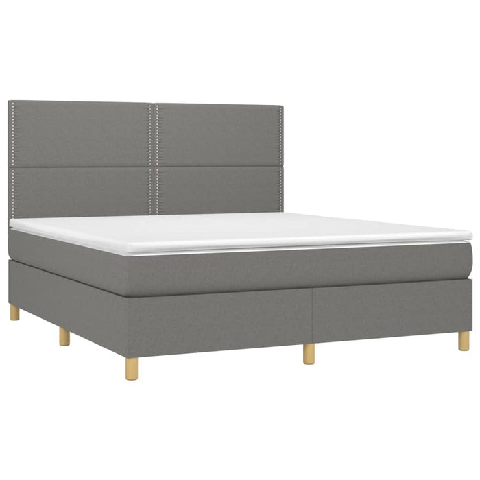 Letto a Molle Materasso e LED Grigio Scuro 160x200cm in Tessuto 3135366