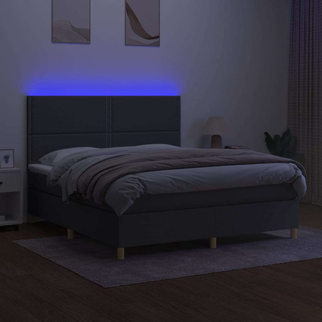 Letto a Molle Materasso e LED Grigio Scuro 160x200cm in Tessuto cod mxl 58675