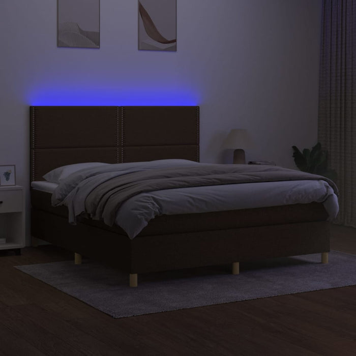 Letto a Molle Materasso e LED Marrone Scuro 160x200 cm Tessuto cod mxl 54423