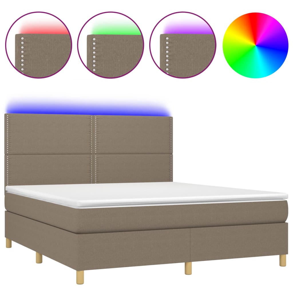 Letto a Molle con Materasso e LED Tortora 180x200 cm in Tessutocod mxl 98999