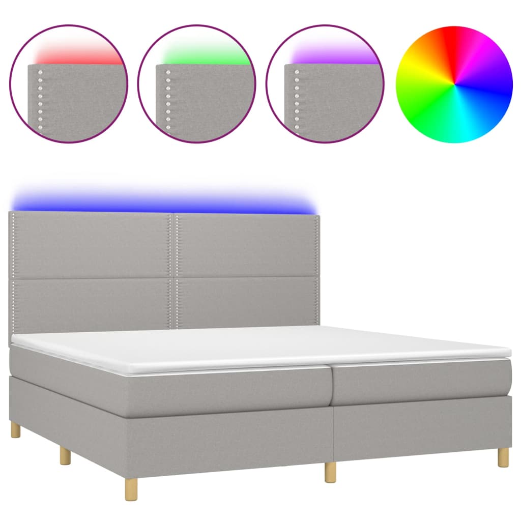 Letto a Molle Materasso e LED Grigio Chiaro 200x200 cm Tessuto cod mxl 56560