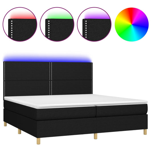 Letto a Molle Materasso e LED Nero 200x200cm in Tessuto