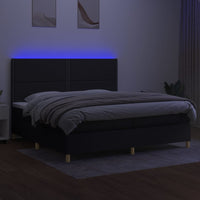 Letto a Molle Materasso e LED Nero 200x200cm in Tessuto