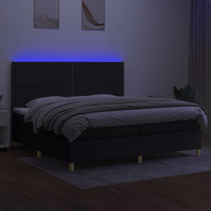 Letto a Molle Materasso e LED Nero 200x200cm in Tessuto