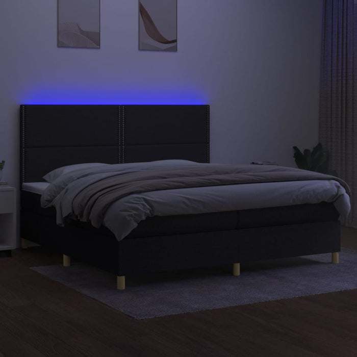 Letto a Molle Materasso e LED Nero 200x200cm in Tessuto