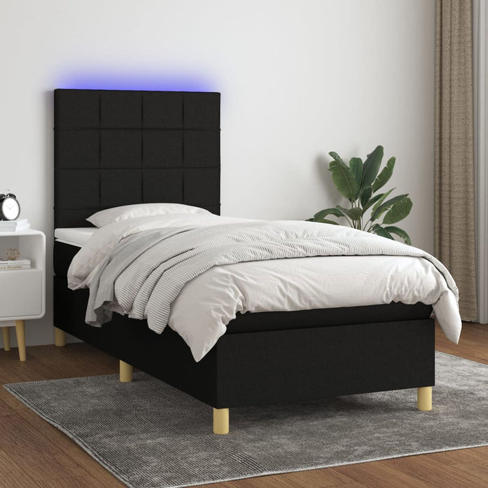 Letto a Molle con Materasso e LED Nero 80x200 cm in Tessuto cod mxl 61730