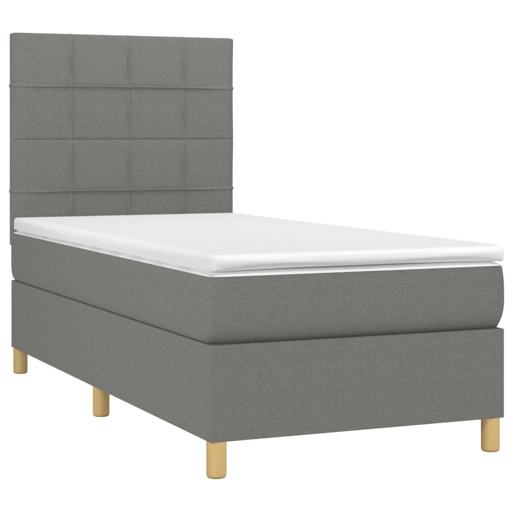 Letto a Molle Materasso e LED Grigio Scuro 90x190 cm in Tessuto 3135398