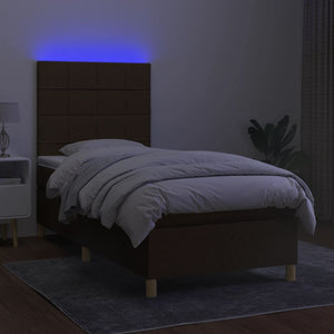 Letto a Molle Materasso e LED Marrone Scuro 90x190cm in Tessuto cod mxl 64963