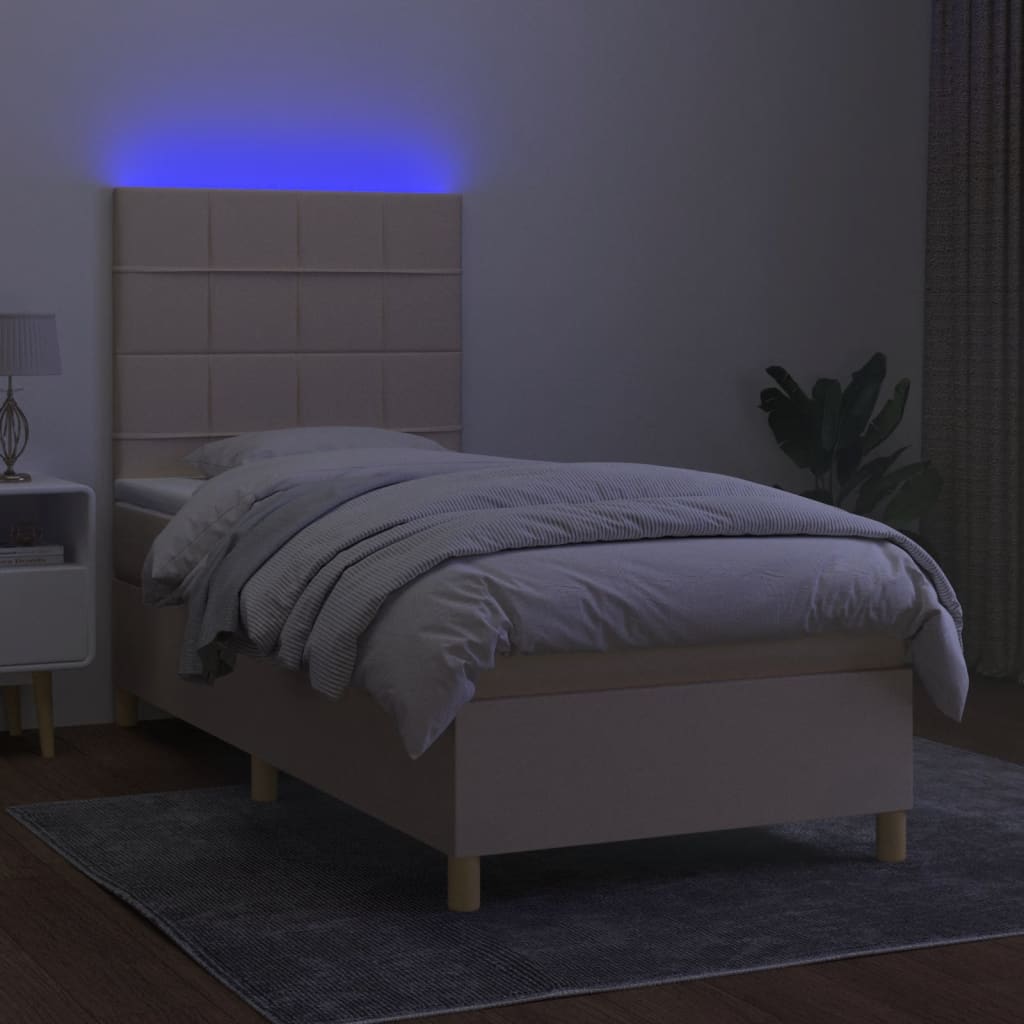 Letto a Molle con Materasso e LED Crema 90x190 cm in Tessuto 3135402