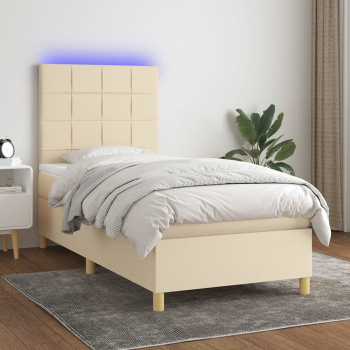 Letto a Molle con Materasso e LED Crema 90x190 cm in Tessuto 3135402