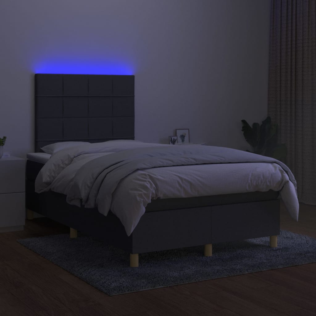 Letto a Molle Materasso e LED Grigio Scuro 120x200cm in Tessuto 3135422