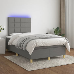 Letto a Molle Materasso e LED Grigio Scuro 120x200cm in Tessuto 3135422