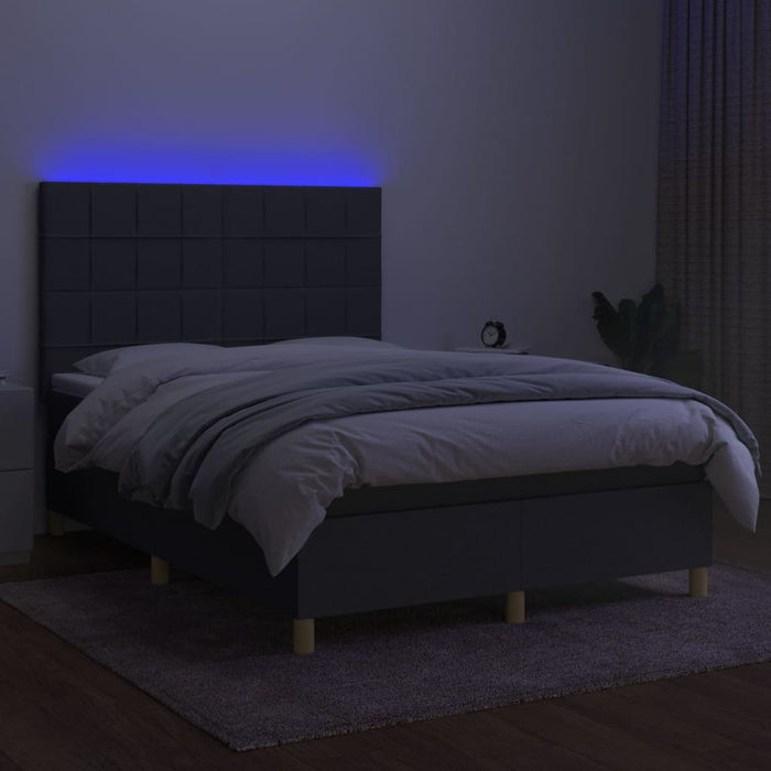 Letto a Molle Materasso e LED Grigio Scuro 140x190cm in Tessuto 3135430