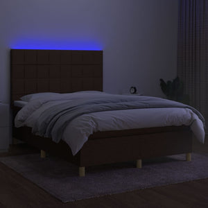 Letto a Molle Materasso e LED MarroneScuro 140x190cm in Tessuto 3135432